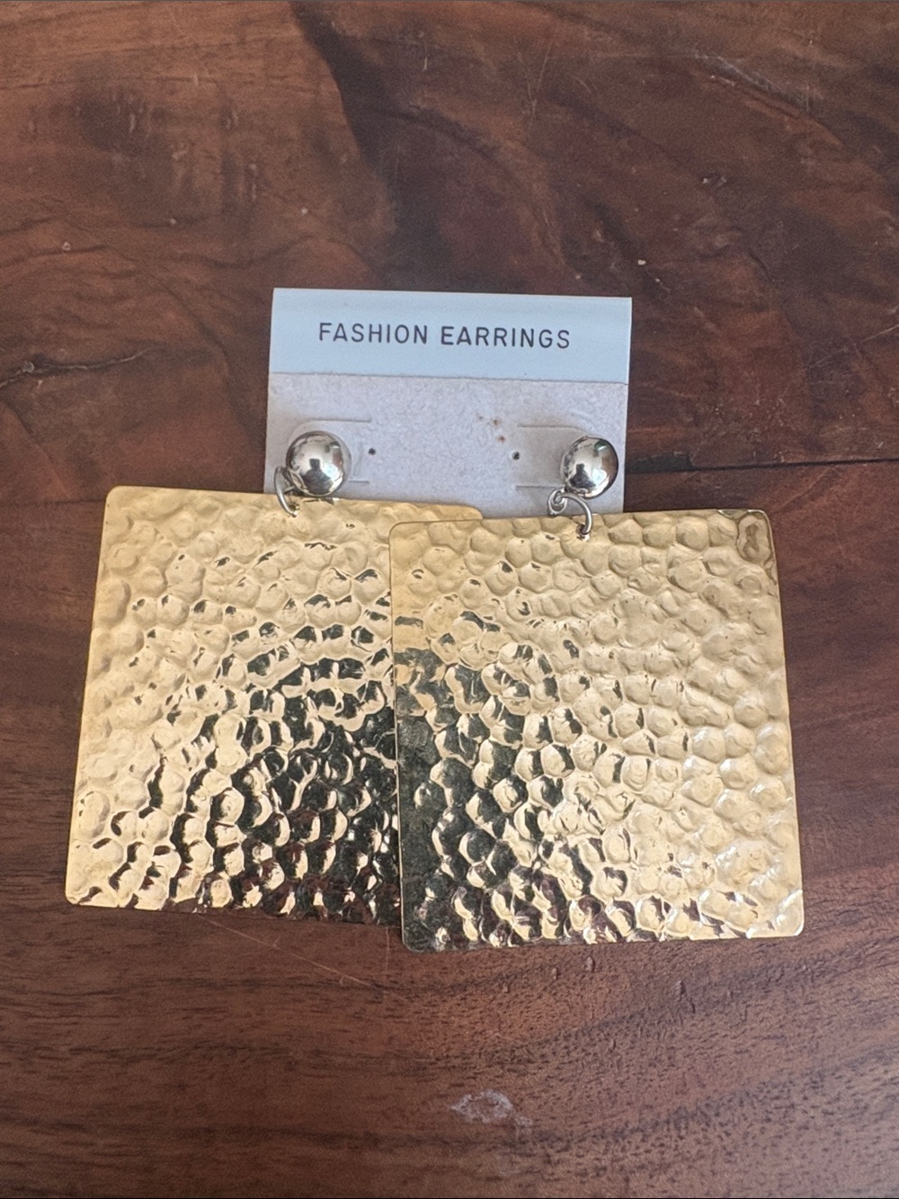 Gold Hammered Square Drop Earrings - Fashion Earrings